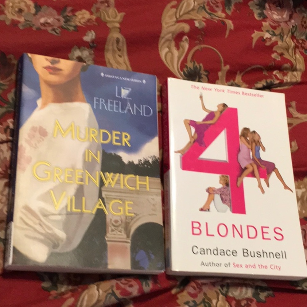 2 books Liz Freeland/ Murder in Greenwich Village! 4 Blondes by Candace Bushnell